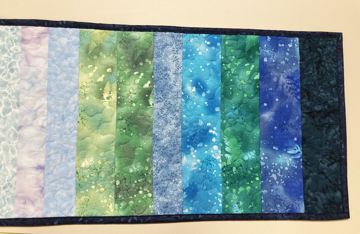 Summer Lake Water Blue Aqua Green Quilted Table Runner, 13x50 Seaside Coastal, Dining Room Coffee Table, Cabin Lakeside Handmade Tahoe Ocean