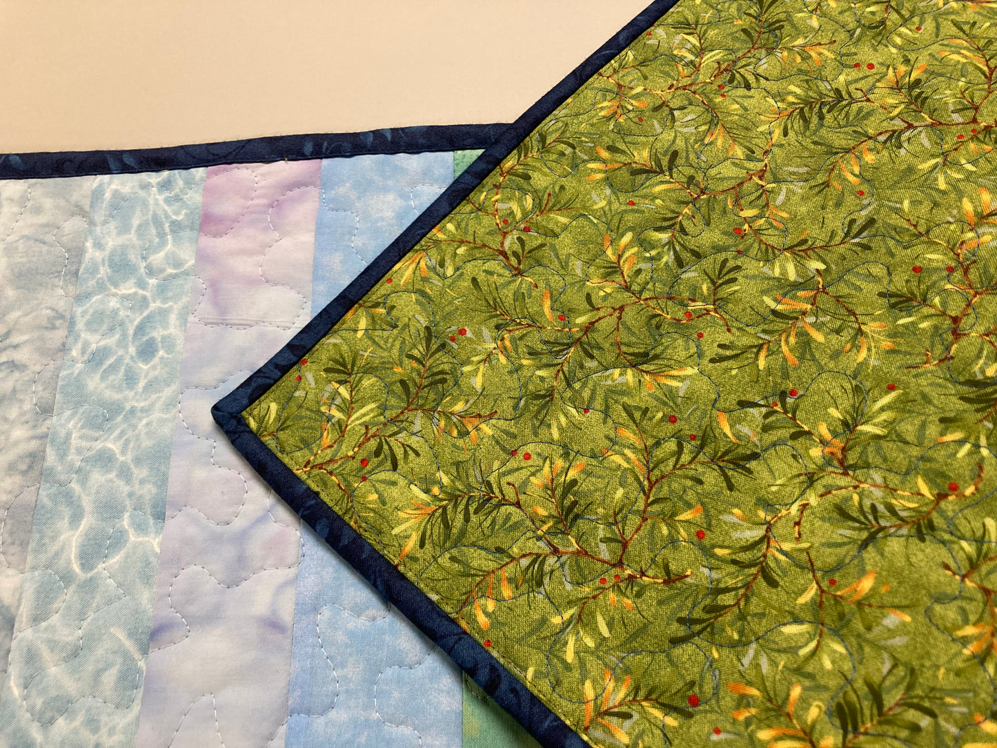 Summer Lake Water Blue Aqua Green Quilted Table Runner, 13x50 Seaside Coastal, Dining Room Coffee Table, Cabin Lakeside Handmade Tahoe Ocean