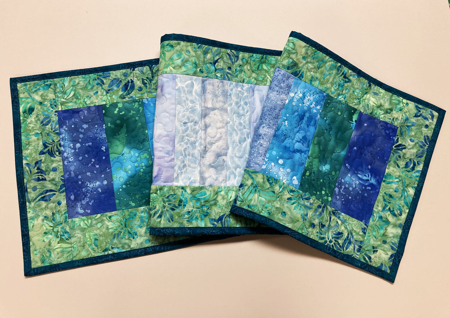 Summer Lake Water Blue Aqua Green Quilted Table Runner, 13x50 Seaside Coastal, Dining Room Coffee Table, Cabin Lakeside Handmade Tahoe Ocean