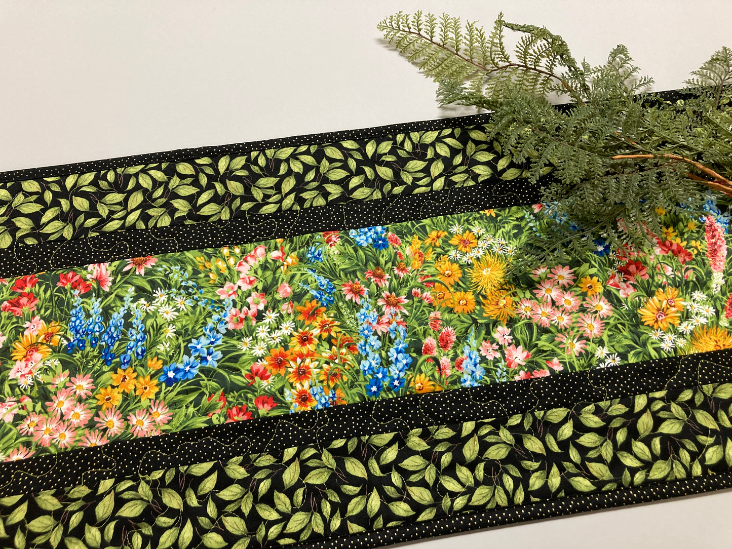 Wildflower Summer Quilted Table Runner, 13x48" Yellow Red Blue Flowers, Dining Room Coffee Table Runner, Garden Floral Everyday Reversible