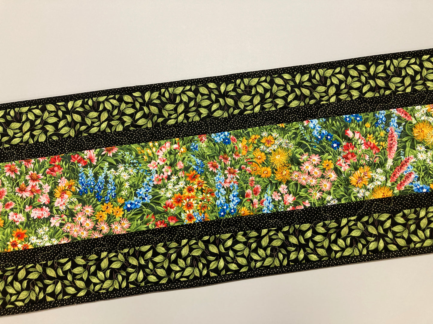 Wildflower Summer Quilted Table Runner, 13x48" Yellow Red Blue Flowers, Dining Room Coffee Table Runner, Garden Floral Everyday Reversible