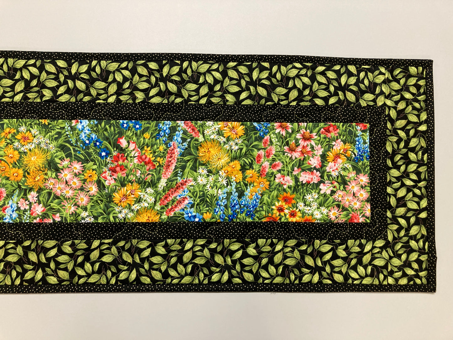 Wildflower Summer Quilted Table Runner, 13x48" Yellow Red Blue Flowers, Dining Room Coffee Table Runner, Garden Floral Everyday Reversible