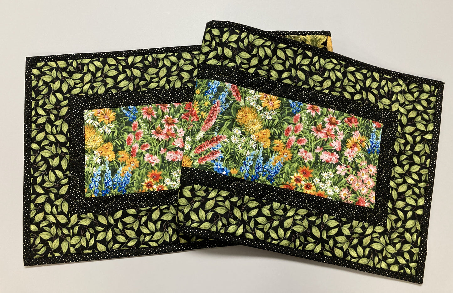 Wildflower Summer Quilted Table Runner, 13x48" Yellow Red Blue Flowers, Dining Room Coffee Table Runner, Garden Floral Everyday Reversible