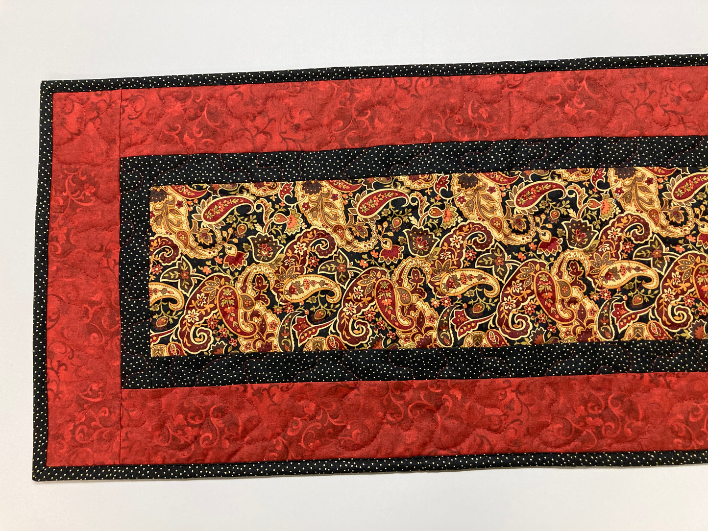 Quilted Dining Table Runner, Traditional Paisley Rust Gold Black, 13x48" Reversible Washable, Coffee Table Dresser Scarf, Everyday Handmade