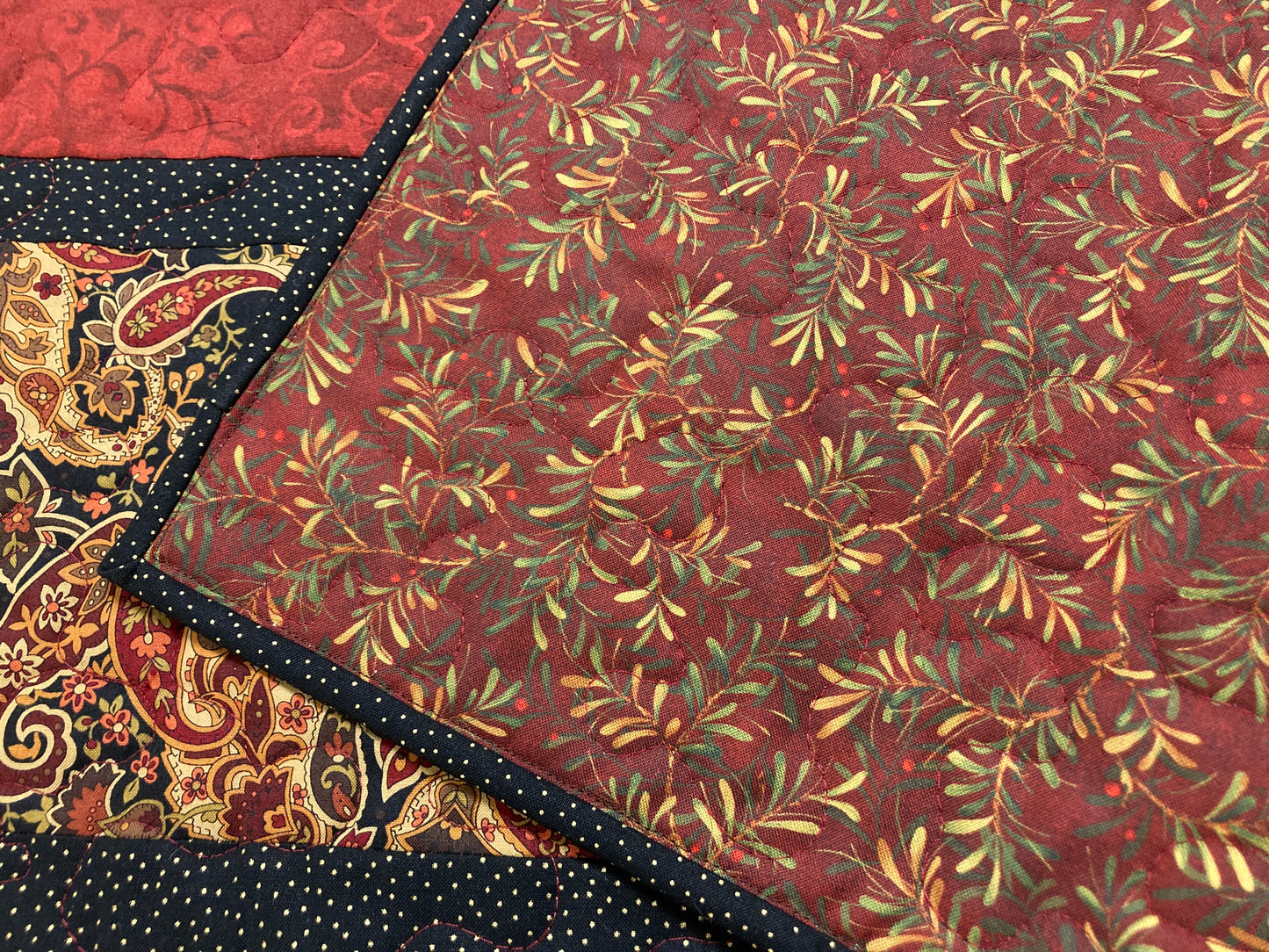 Quilted Dining Table Runner, Traditional Paisley Rust Gold Black, 13x48" Reversible Washable, Coffee Table Dresser Scarf, Everyday Handmade