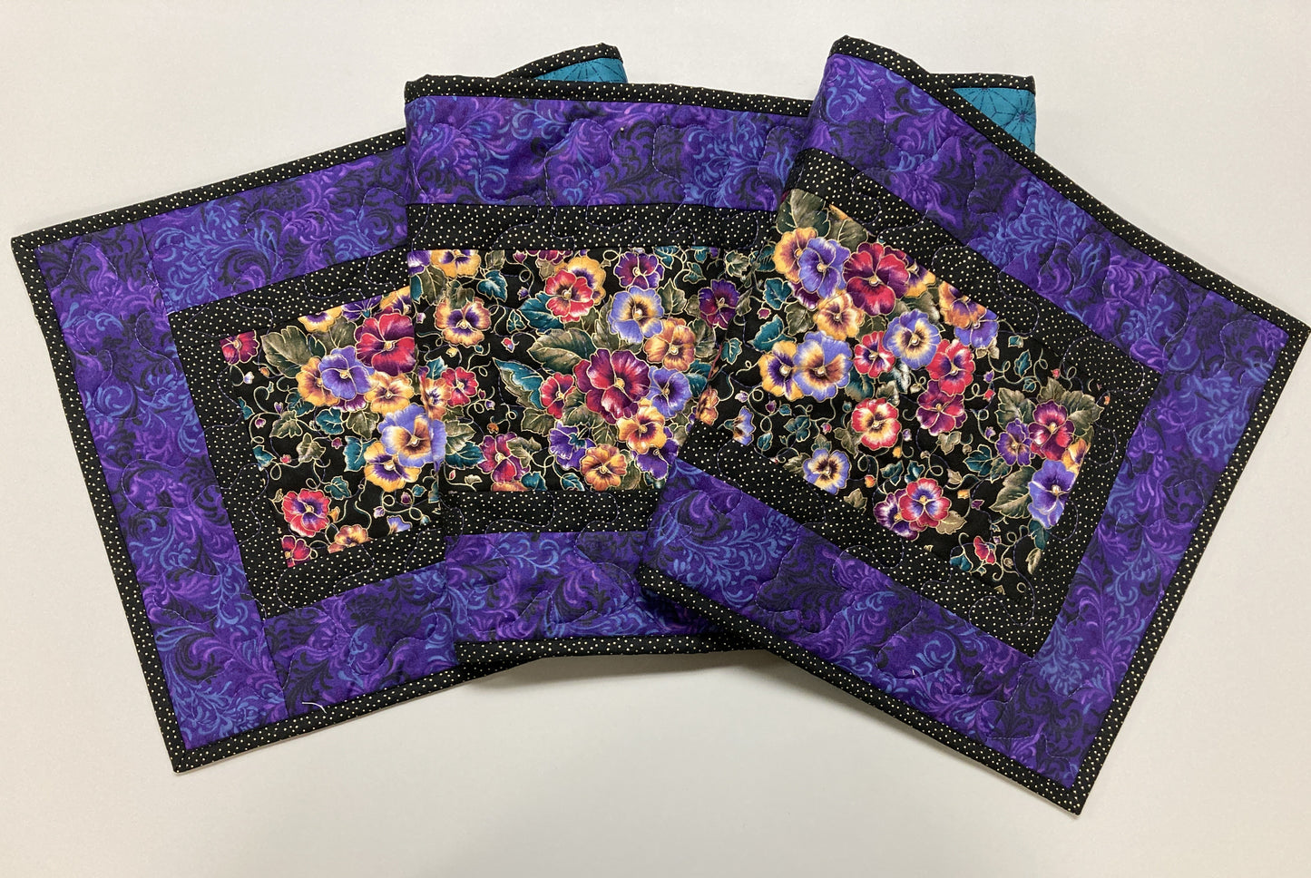 Summer Pansy Bouquet Quilted Dining Table Runner, Reversible 13x58" Coffee End Table Dresser Mat, Pansies Pink Yellow Blue Garden Nature