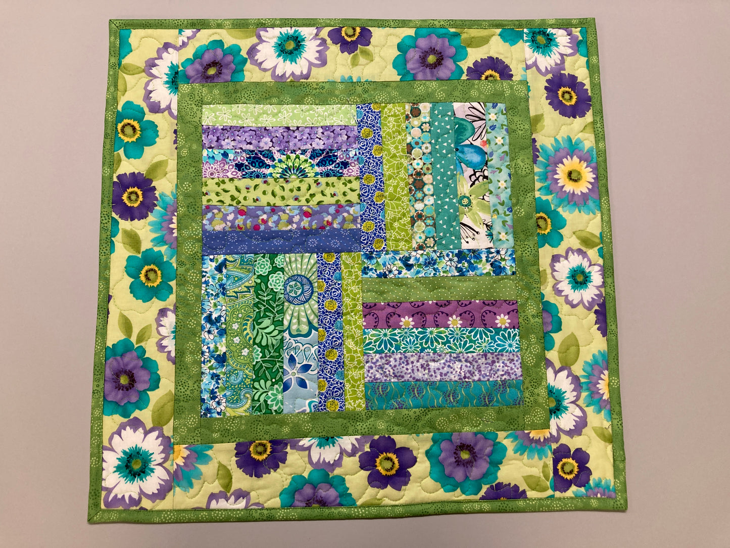 Spring Summer Cottage Garden Flowers Quilted Table Topper, 21x21" Reversible Large Square Table Mat, Coffee Dining End Table Nightstand