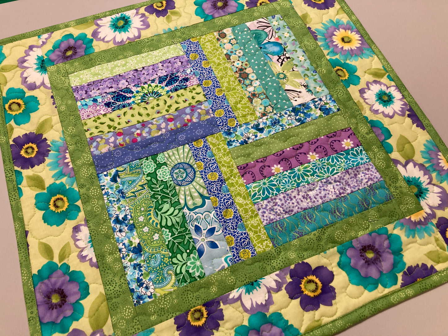 Spring Summer Cottage Garden Flowers Quilted Table Topper, 21x21" Reversible Large Square Table Mat, Coffee Dining End Table Nightstand
