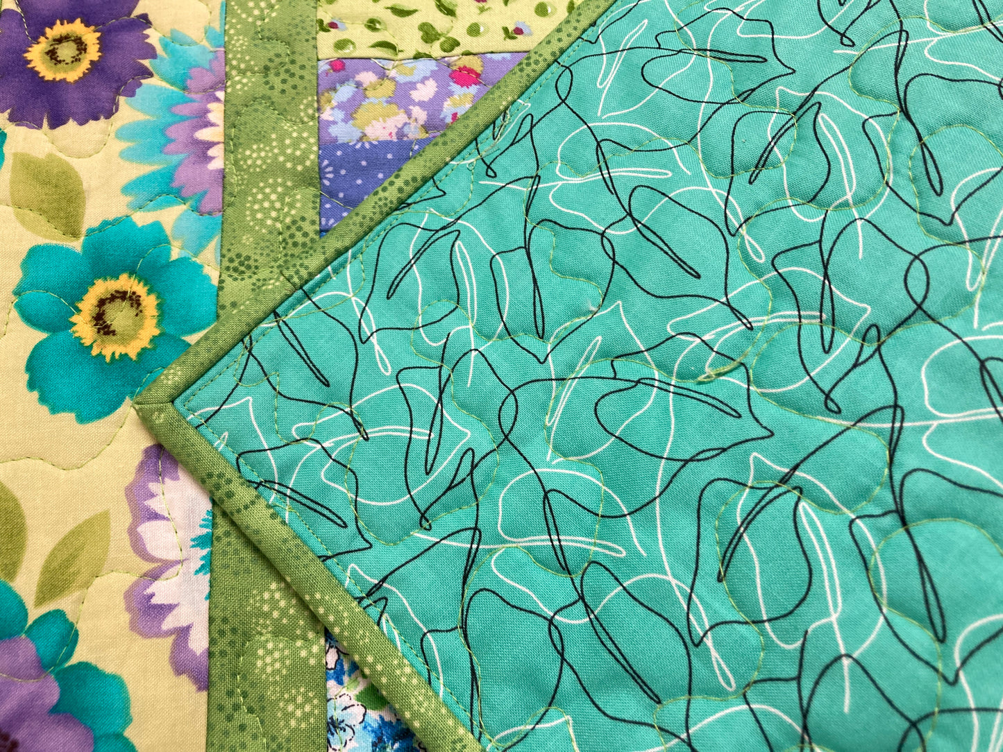 Spring Summer Cottage Garden Flowers Quilted Table Topper, 21x21" Reversible Large Square Table Mat, Coffee Dining End Table Nightstand