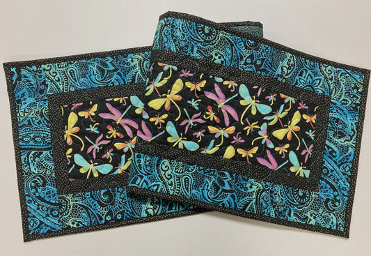 Bright Dragonfly Whimsical Quilted Table Runner, Colorful Dragonflies, 13x48" Reversible, Dining Table Coffee Table Spring Summer Handmade
