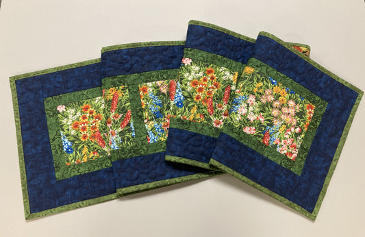 Summer Wildflowers Quilted Table Runner, 13x72" Yellow Red Blue Flowers, Dining Room Coffee Table Runner, Garden Floral Everyday Reversible