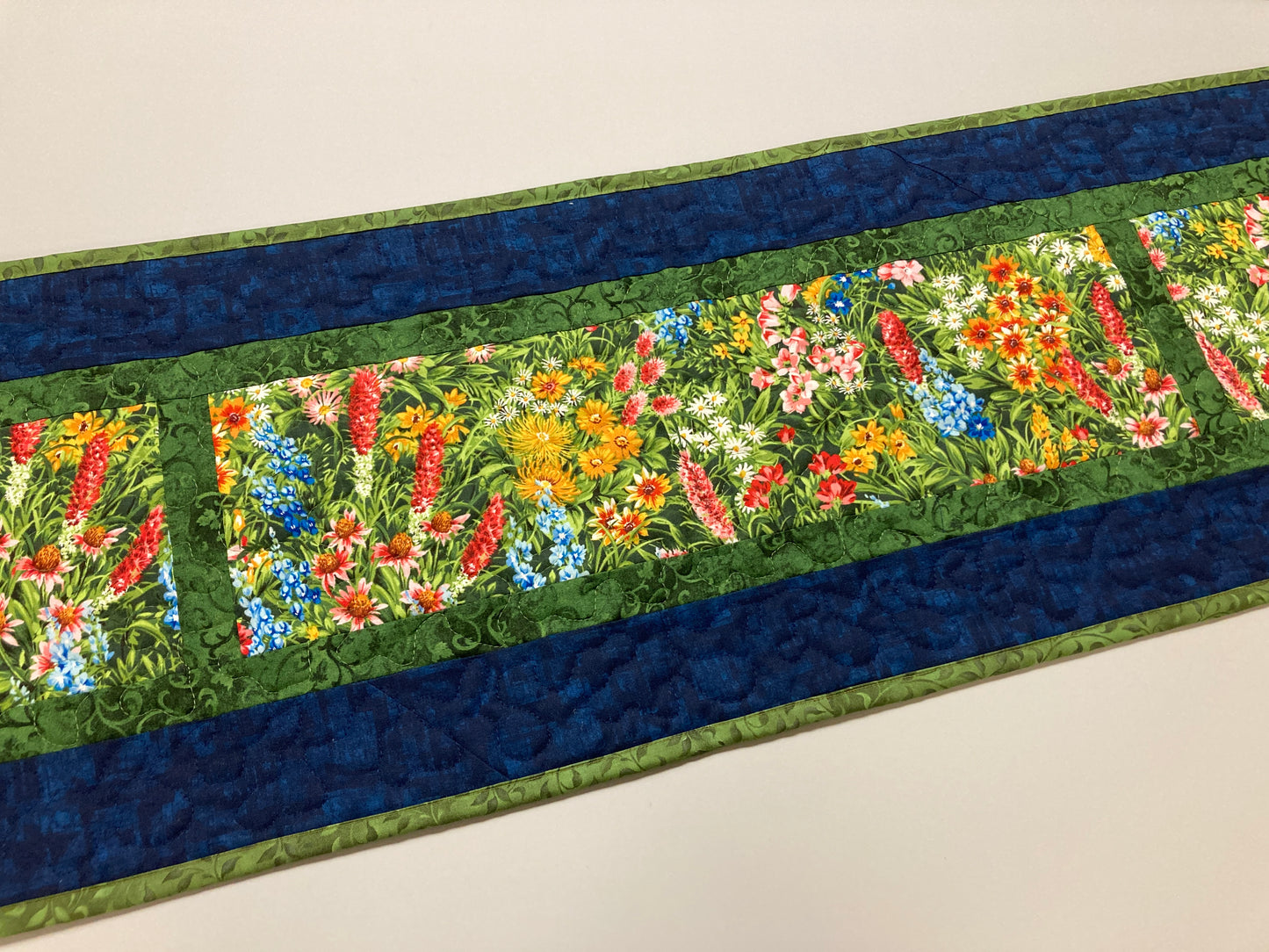 Summer Wildflowers Quilted Table Runner, 13x72" Yellow Red Blue Flowers, Dining Room Coffee Table Runner, Garden Floral Everyday Reversible
