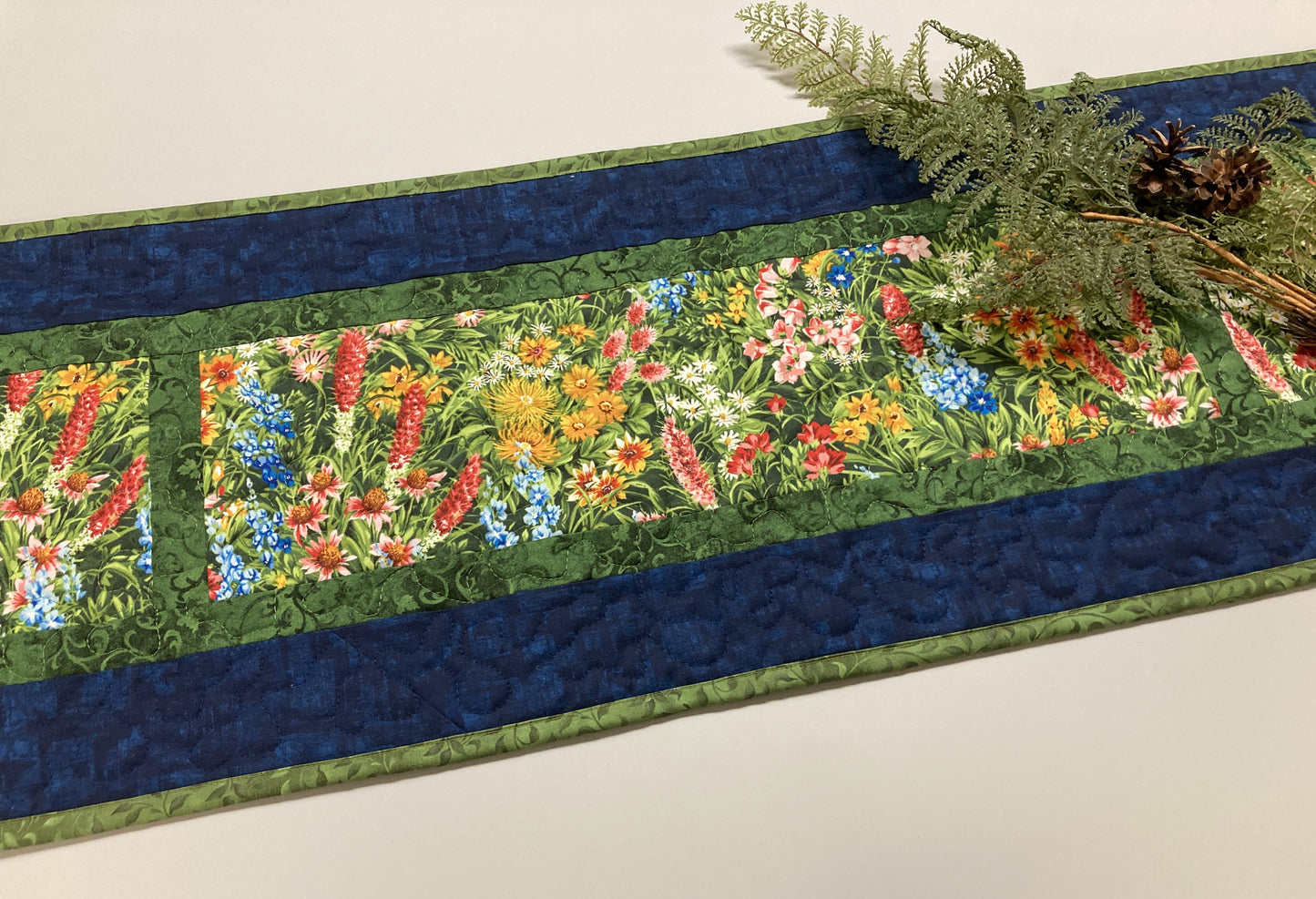 Summer Wildflowers Quilted Table Runner, 13x72" Yellow Red Blue Flowers, Dining Room Coffee Table Runner, Garden Floral Everyday Reversible