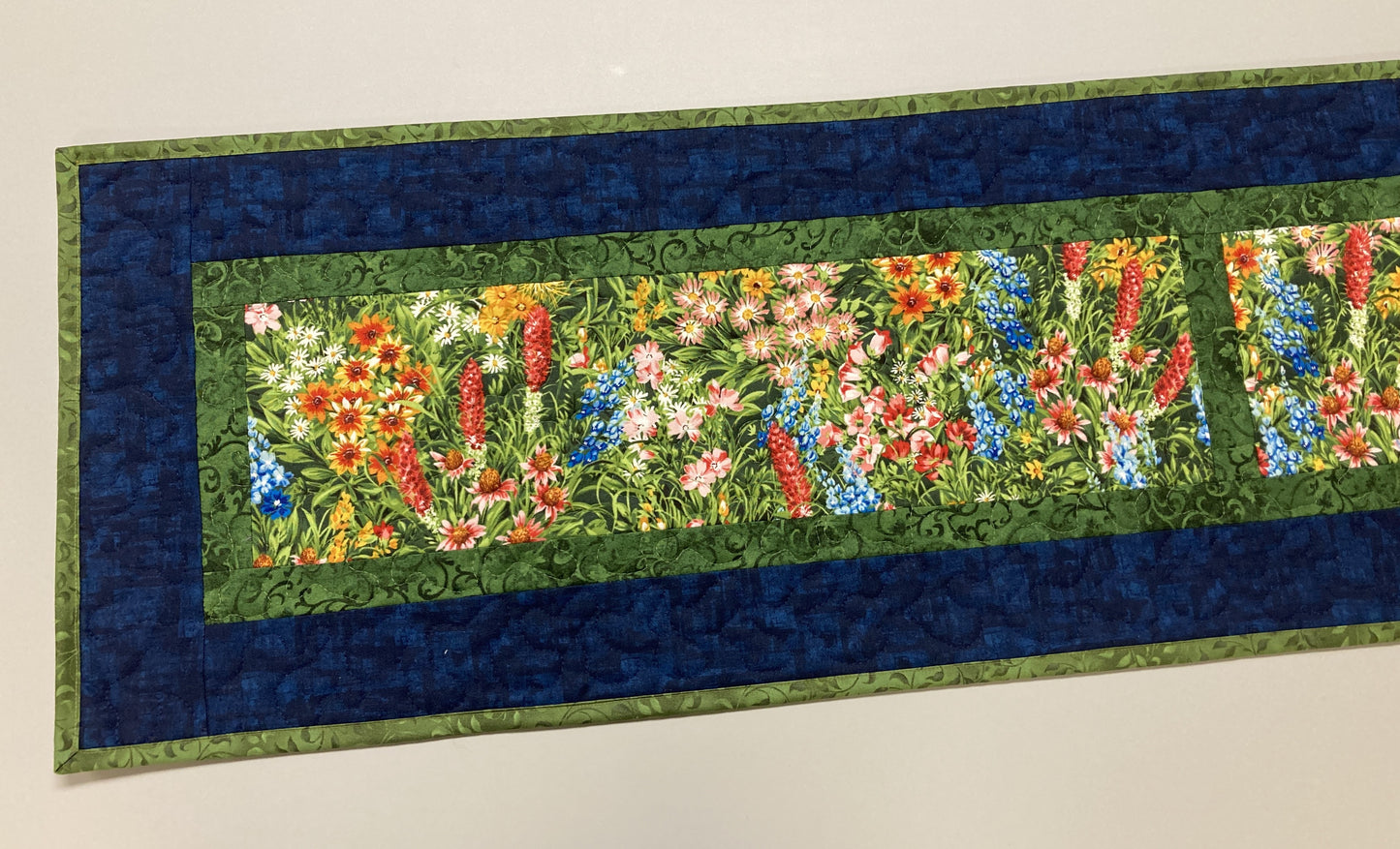 Summer Wildflowers Quilted Table Runner, 13x72" Yellow Red Blue Flowers, Dining Room Coffee Table Runner, Garden Floral Everyday Reversible