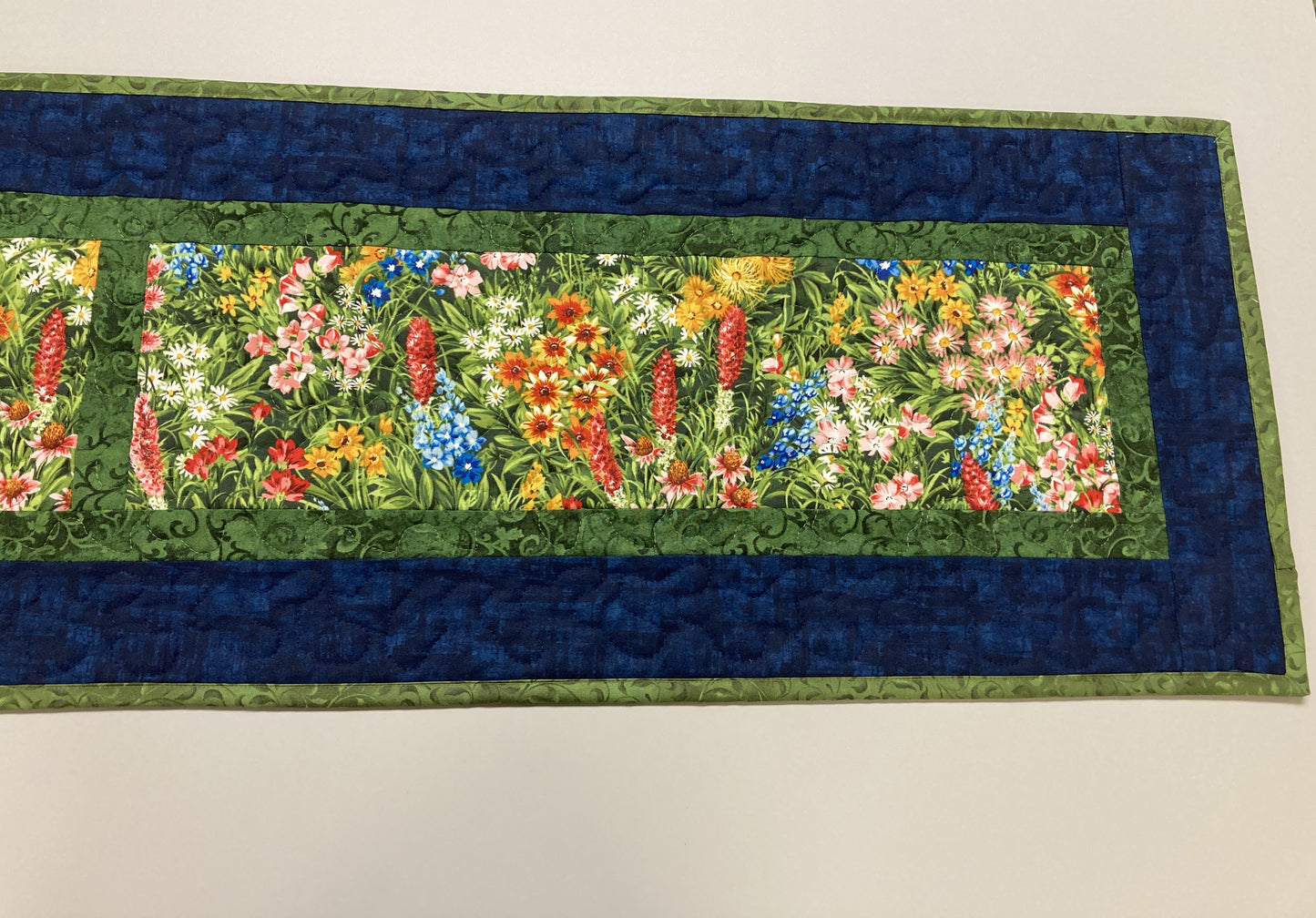 Summer Wildflowers Quilted Table Runner, 13x72" Yellow Red Blue Flowers, Dining Room Coffee Table Runner, Garden Floral Everyday Reversible