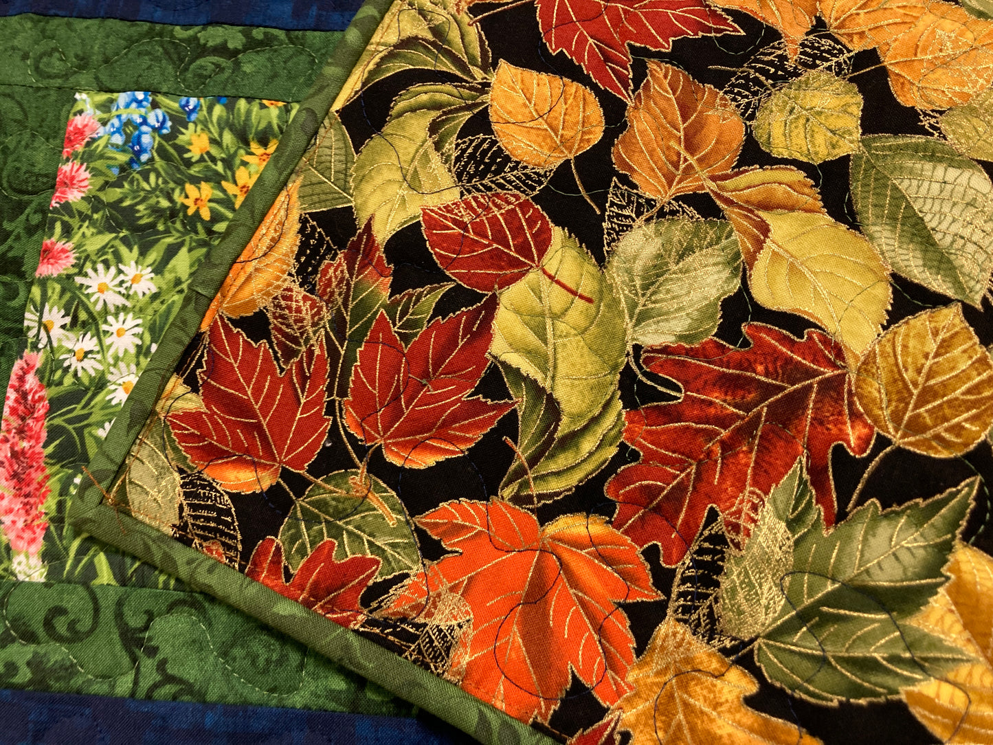 Summer Wildflowers Quilted Table Runner, 13x72" Yellow Red Blue Flowers, Dining Room Coffee Table Runner, Garden Floral Everyday Reversible