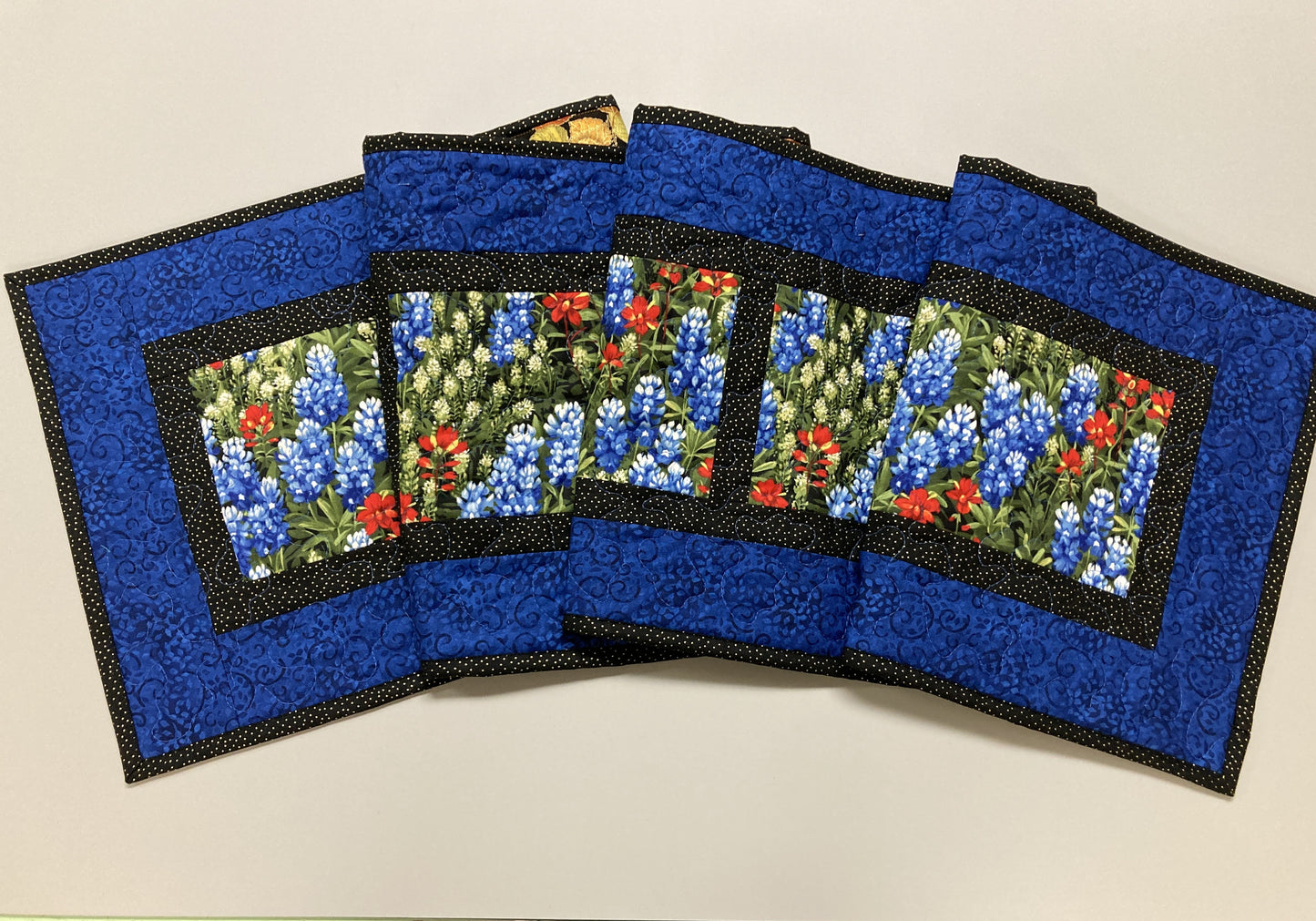 Texas Bluebonnets Red Summer Dining Table Runner, 13x72" Quilted Reversible, Coffee Table Dresser Scarf, Wildflower Garden Blue Red Handmade