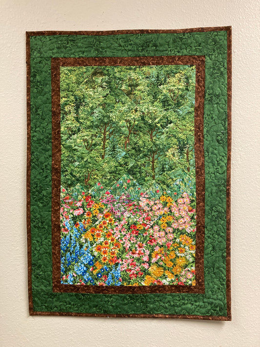 Summer Forest Wildflower Art Quilt Tapestry, Fabric Wall Hanging, 22x32” Original Artwork, Vertical Wide Meadow Scenic Picture Handmade
