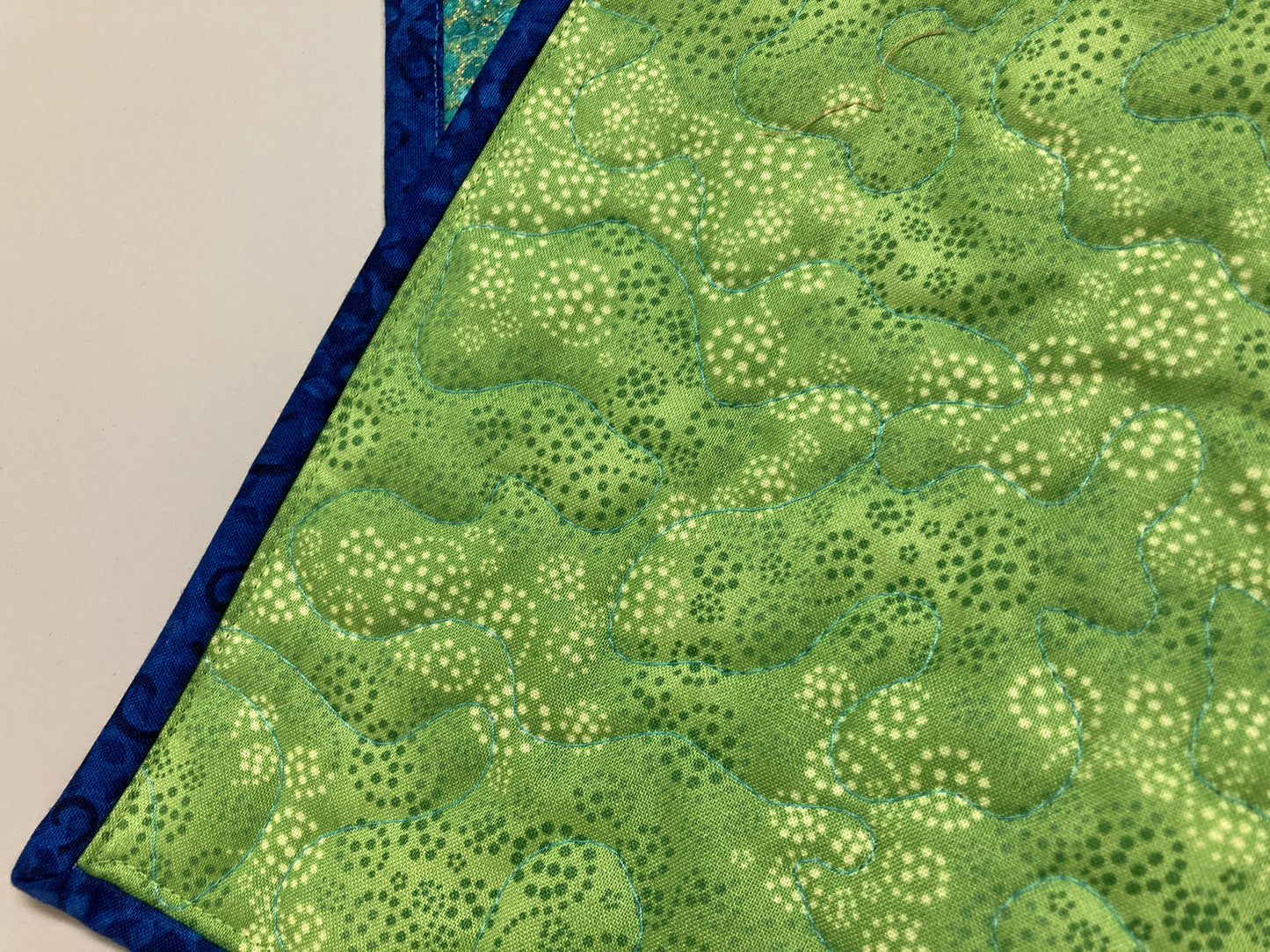 Dragonfly Blue Green Table Topper Quilted Large Table Square Mat, 18x18", Reversible Summer, Nightstand End Table Mat Handmade Tahoe Quilts