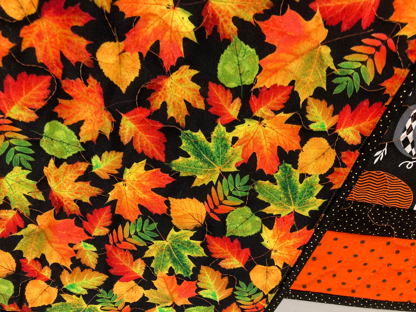 Halloween Pumpkin Quilted Table Runner, Reversible Fall Leaves 12x46" Coffee Dining Buffet, Scary Pumpkins Black Gray White Spooky Decor