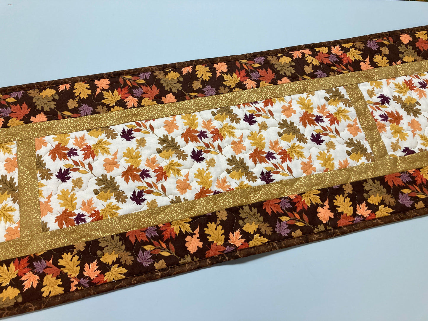 Fall Leaves Dining Table Runner, 13x70" Reversible Holiday Winter, Autumn Rust Gold Red Coffee End Table, Earth Tones Thanksgiving Quilted