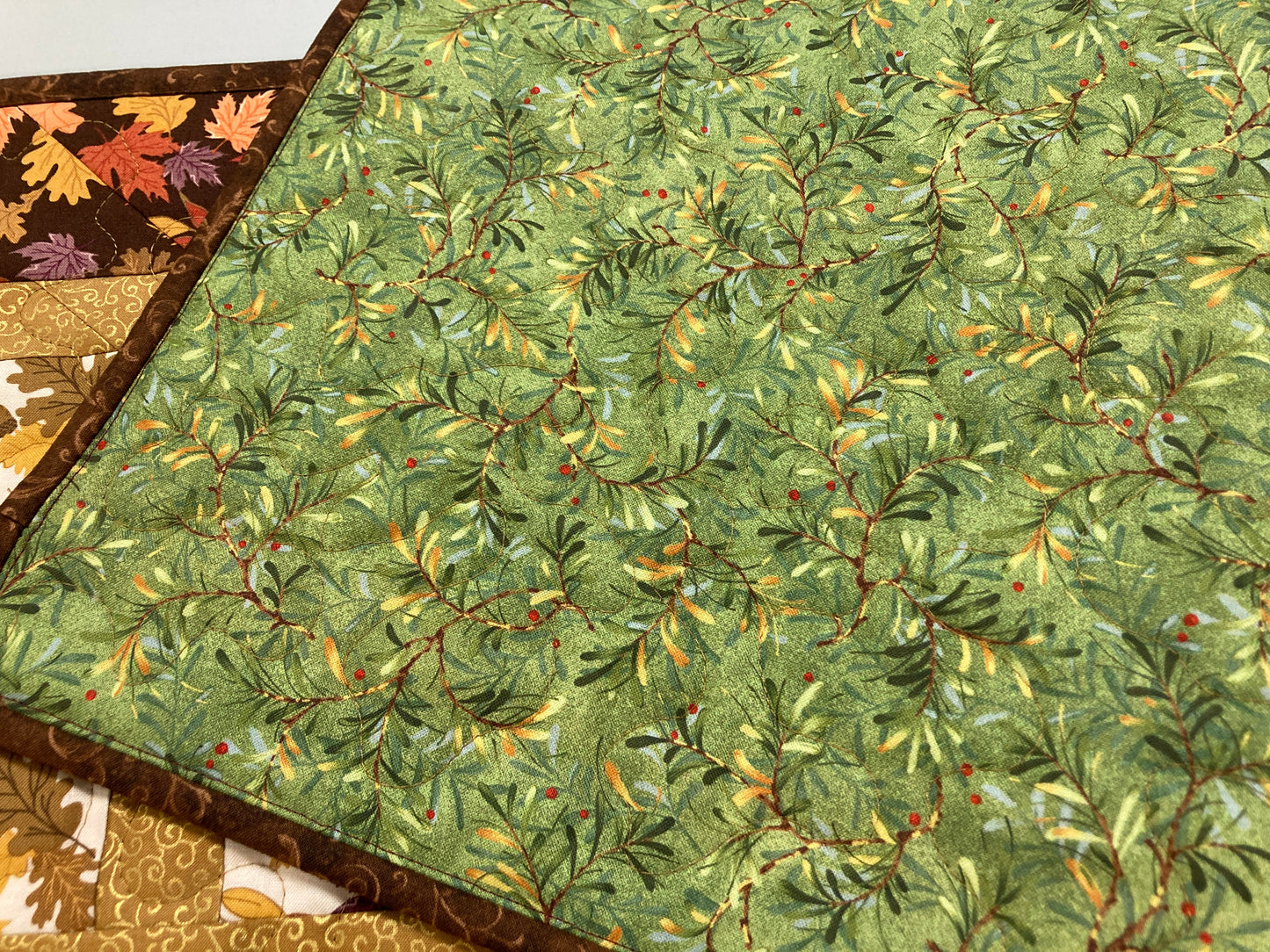 Fall Leaves Dining Table Runner, 13x70" Reversible Holiday Winter, Autumn Rust Gold Red Coffee End Table, Earth Tones Thanksgiving Quilted