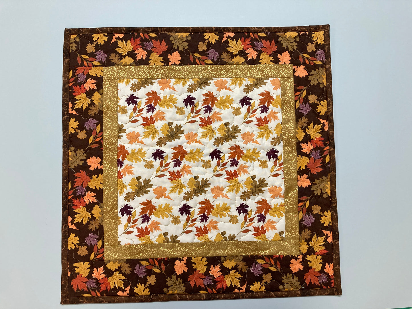 Fall Leaves Dining Table Square, 19x19" Reversible Summer, Autumn Rust Gold Red Coffee End Table, Earth Tones Thanksgiving Quilted