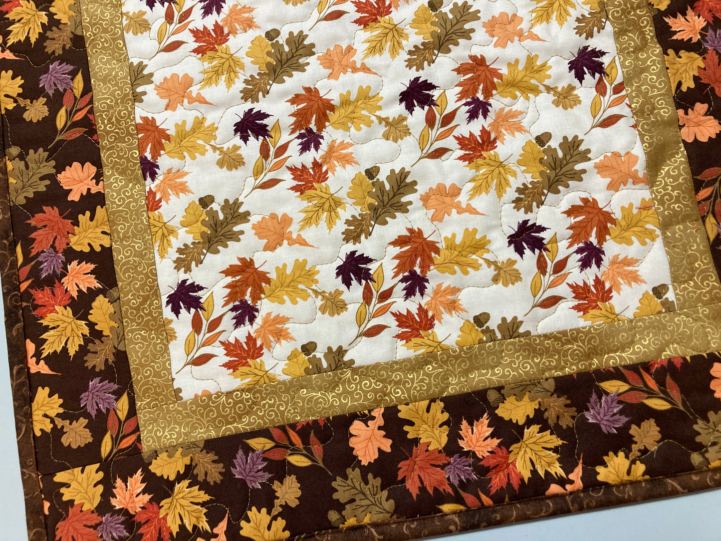 Fall Leaves Dining Table Square, 19x19" Reversible Summer, Autumn Rust Gold Red Coffee End Table, Earth Tones Thanksgiving Quilted
