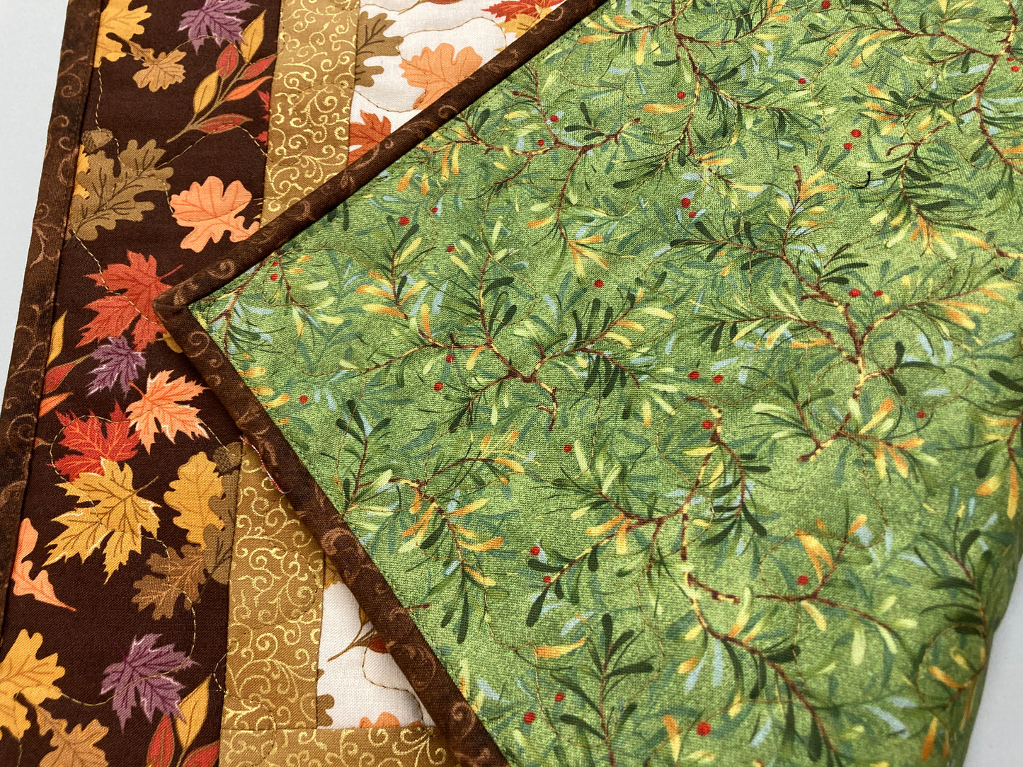Fall Leaves Dining Table Square, 19x19" Reversible Summer, Autumn Rust Gold Red Coffee End Table, Earth Tones Thanksgiving Quilted