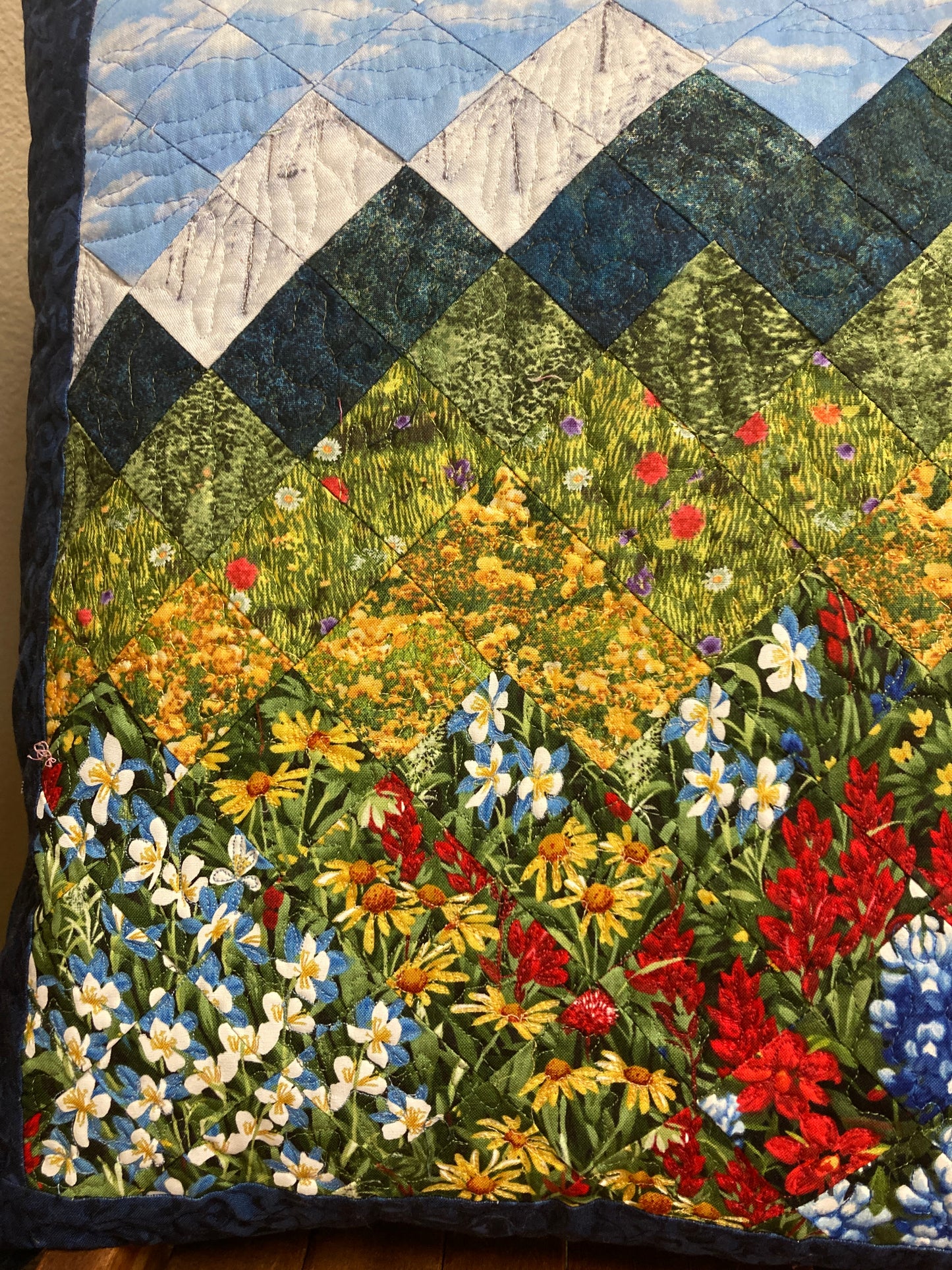 Mountain Decorative Pillow, Wildflowers Trees Mountain Sky Landscape Pillow 20x20", Cotton Lake Tahoe Cabin Lodge Decor, Texas Flowers