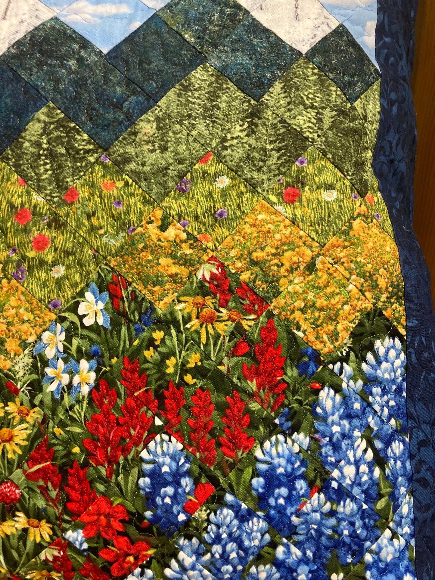 Mountain Decorative Pillow, Wildflowers Trees Mountain Sky Landscape Pillow 20x20", Cotton Lake Tahoe Cabin Lodge Decor, Texas Flowers