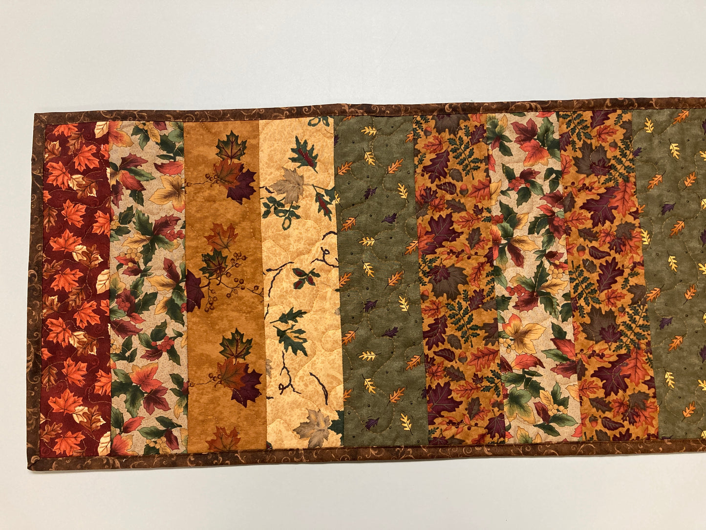 Autumn Splendor Dining Table Runner, 13x36" Fall Leaves Quilted Coffee End Table, Earth Tones Thanksgiving, Handmade Rustic Woods