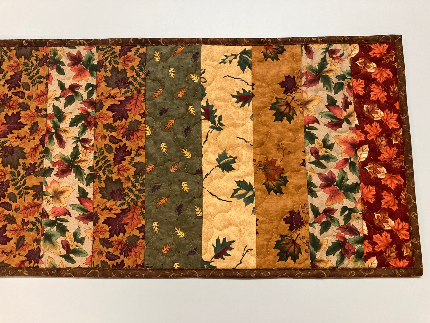 Autumn Splendor Dining Table Runner, 13x36" Fall Leaves Quilted Coffee End Table, Earth Tones Thanksgiving, Handmade Rustic Woods