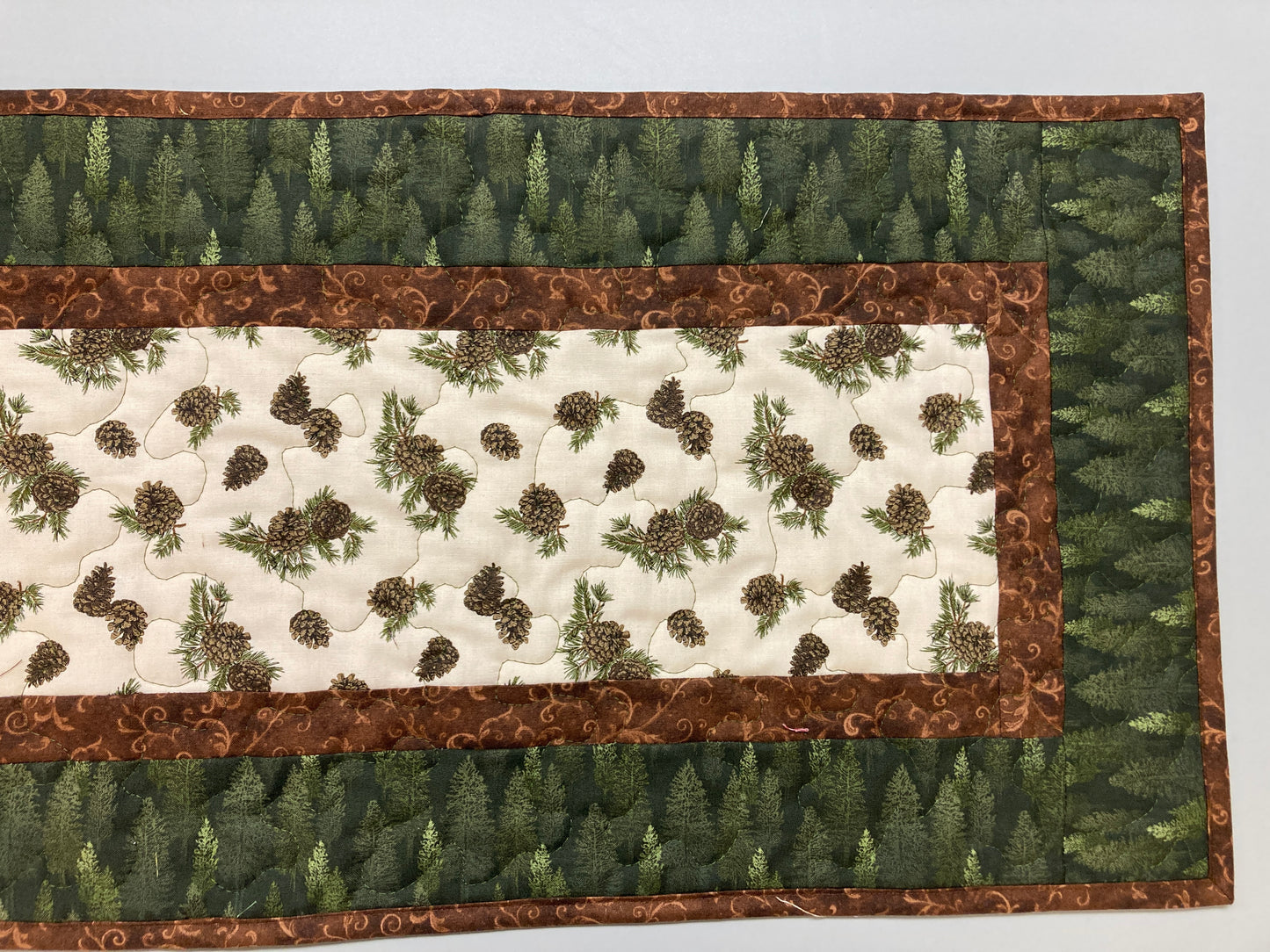 Pine Trees Pine Cones Quilted Dining Table Runner, Reversible Fall Leaves, Coffee Table Runner, Dresser Scarf, End Table 13x48" Handmade