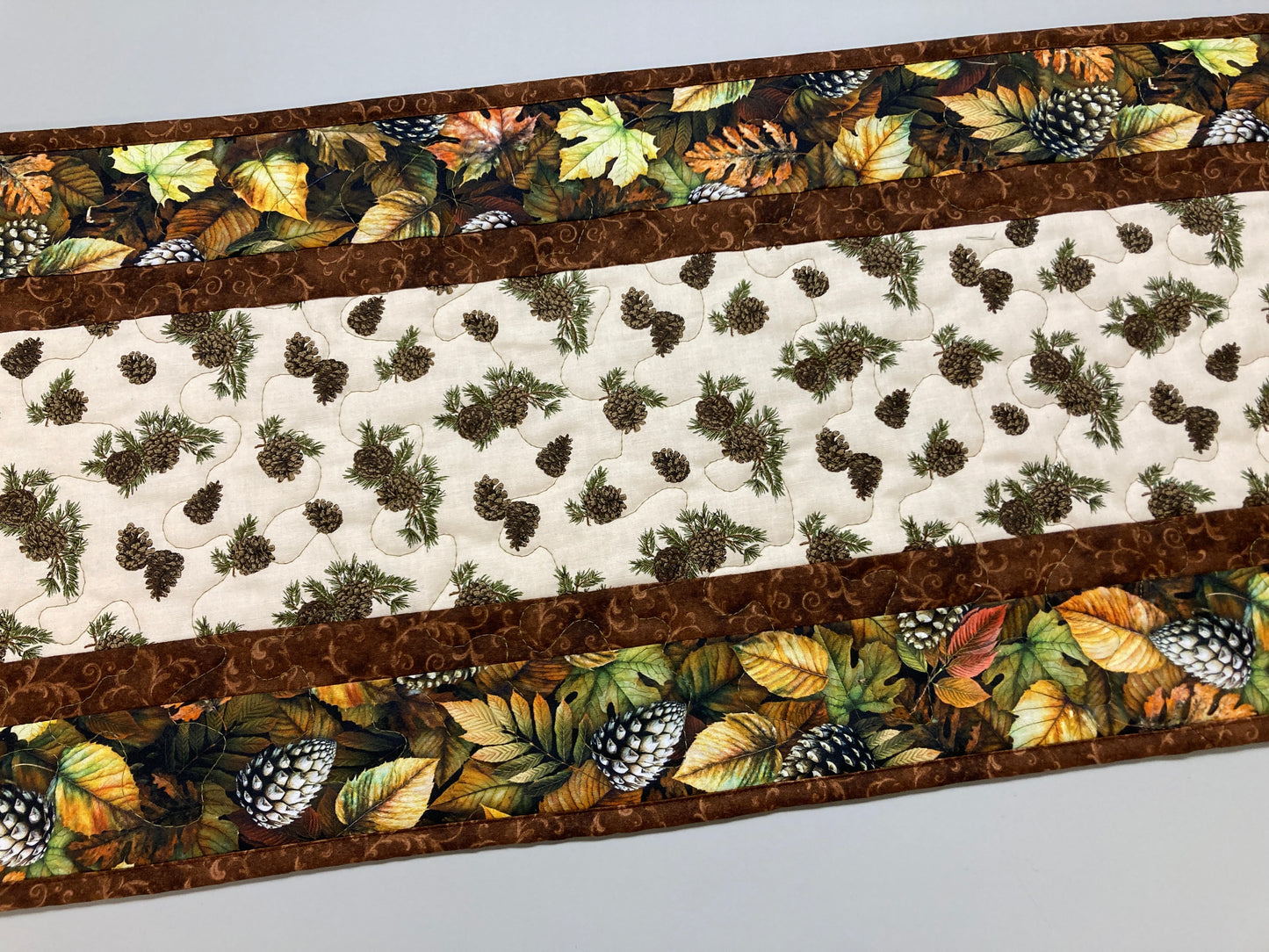 13x48"Pine Cones and Fall Leaves Quilted Dining Table Runner 13x48", Reversible Christmas, Coffee Table Runner, Dresser Scarf, End Table Handmade