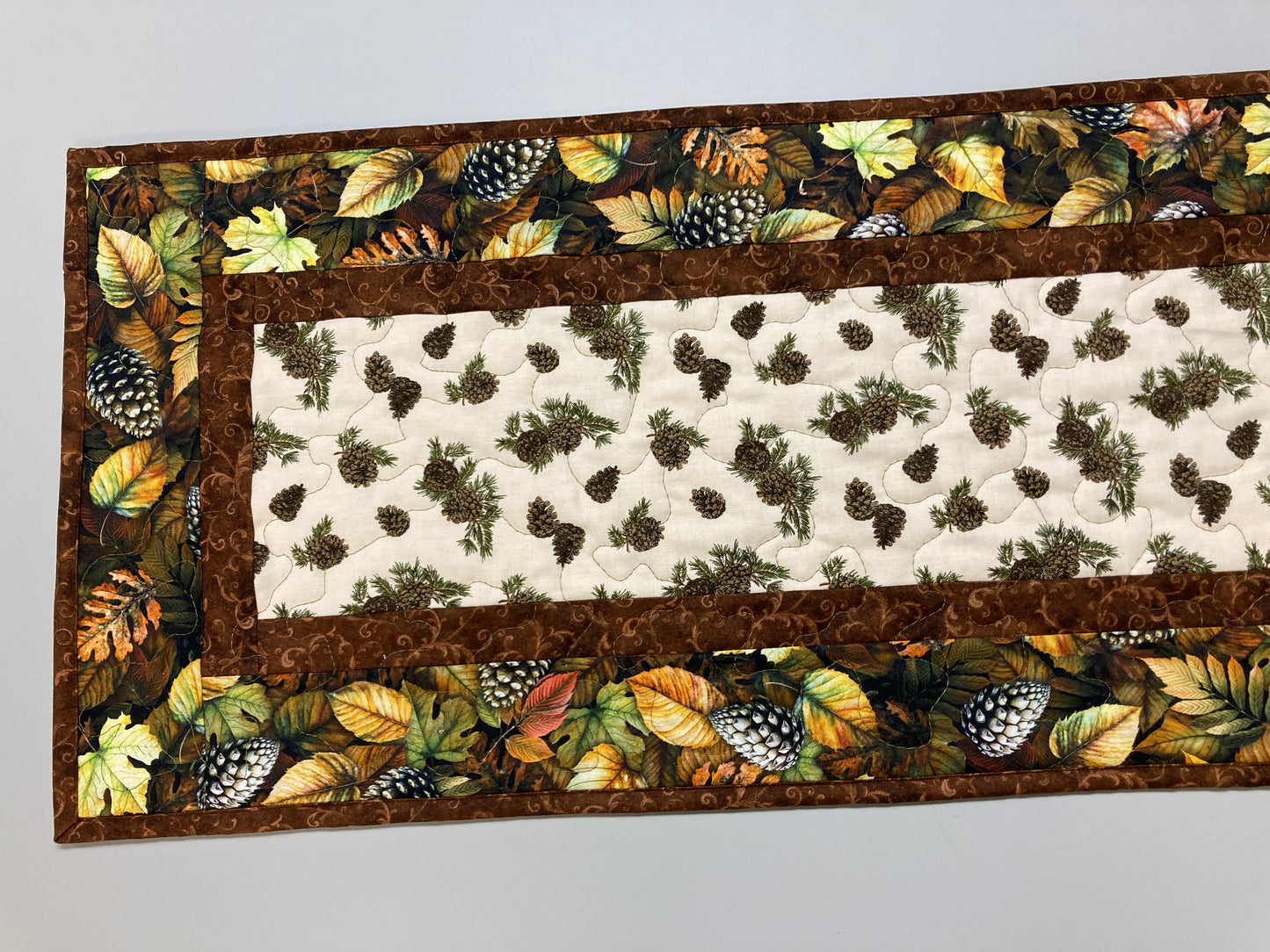 13x48"Pine Cones and Fall Leaves Quilted Dining Table Runner 13x48", Reversible Christmas, Coffee Table Runner, Dresser Scarf, End Table Handmade