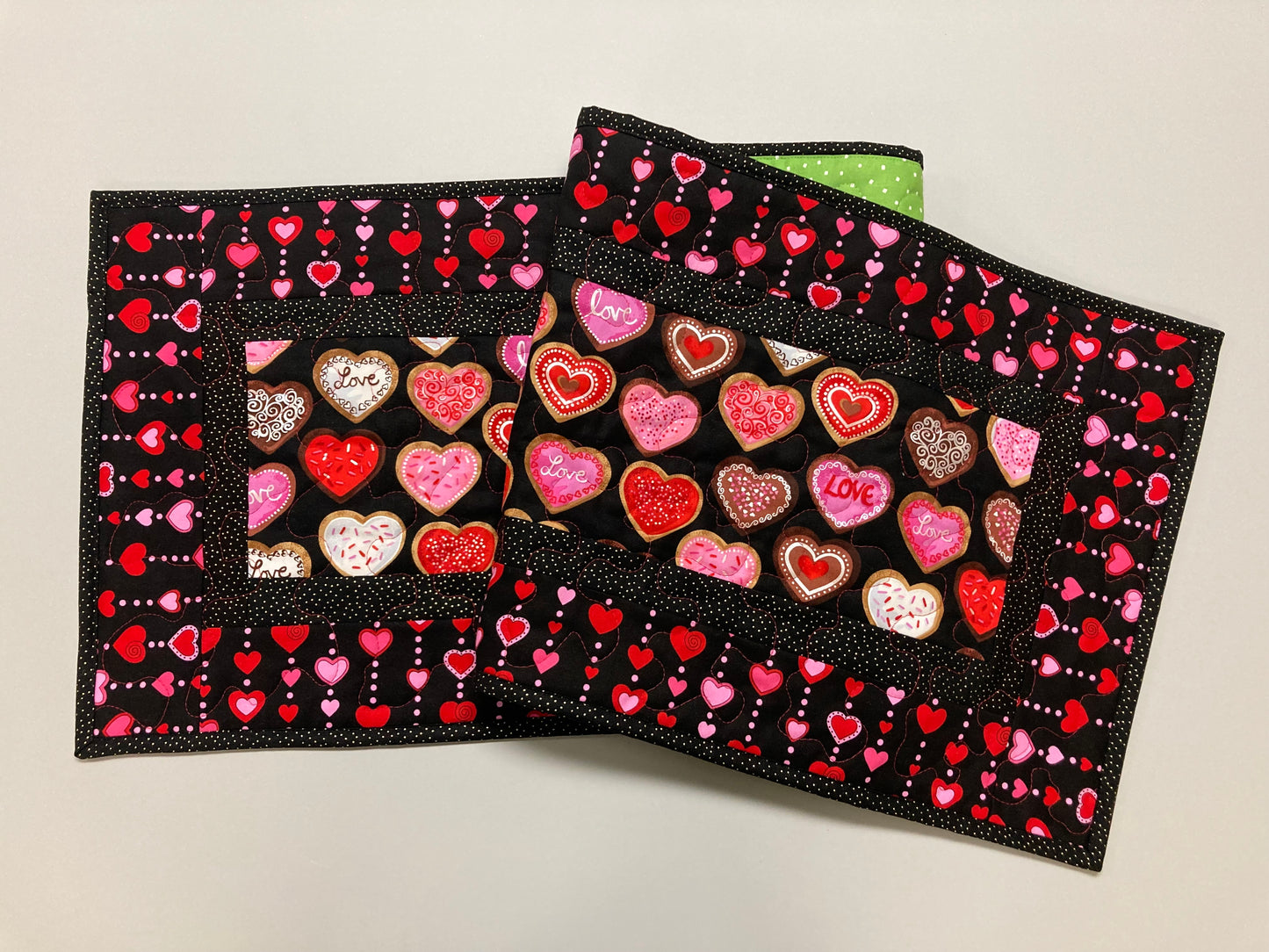 Pink Red Valentine's Day Candy Dining Table Runner, Hearts Quilted, Reversible St Patrick's Spring, Coffee Table Heart Decor 13x48" Handmade