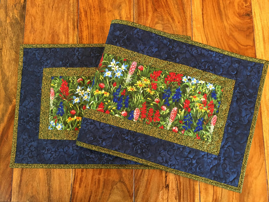 Dining Table Runner Summer Texas Wildflowers, 14x36", Yellow Red Blue Flowers, Dining Room Coffee Table Runner, Garden Floral Everyday Mats