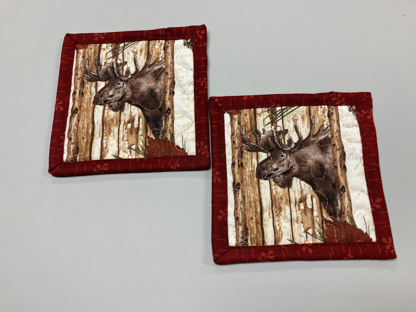Fall Moose Head Mancave Mug Rug Snack Mats 5x5" Large Fabric Hot Cold Coasters Washable Table, Everyday Cabin Rustic Lodge Hunting Animal