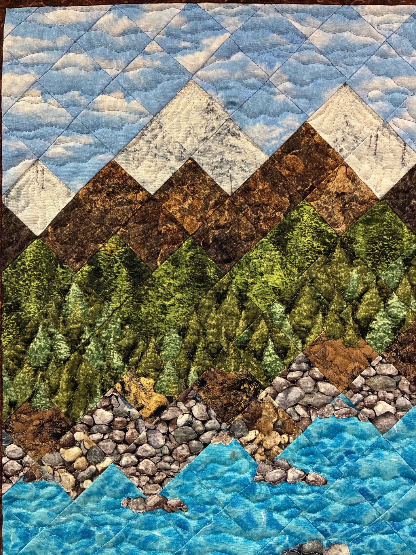 Lake Tahoe Art Quilt Fabric Wall Hanging Tapestry,  Landscape Scenic Mountain 19x25" Handmade Original Artwork