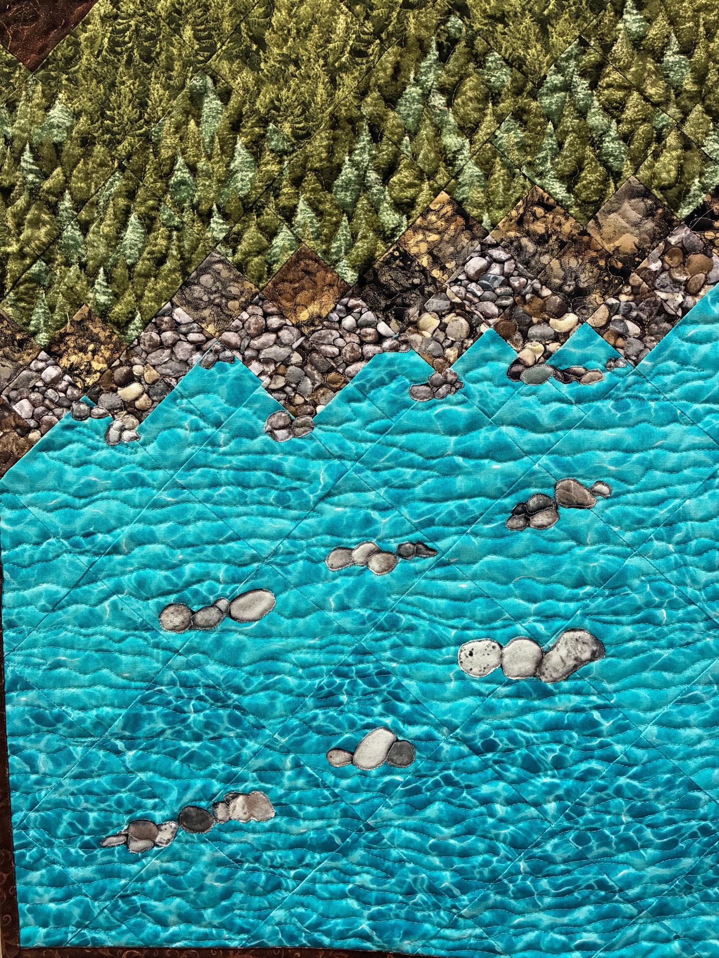 Lake Tahoe Art Quilt Fabric Wall Hanging Tapestry,  Landscape Scenic Mountain 18x40"