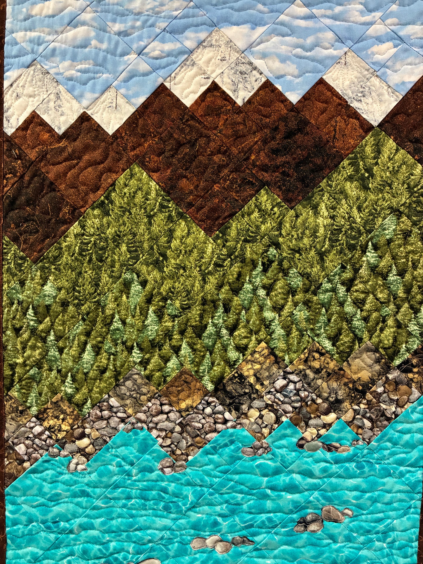 Lake Tahoe Art Quilt Fabric Wall Hanging Tapestry,  Landscape Scenic Mountain 18x40"