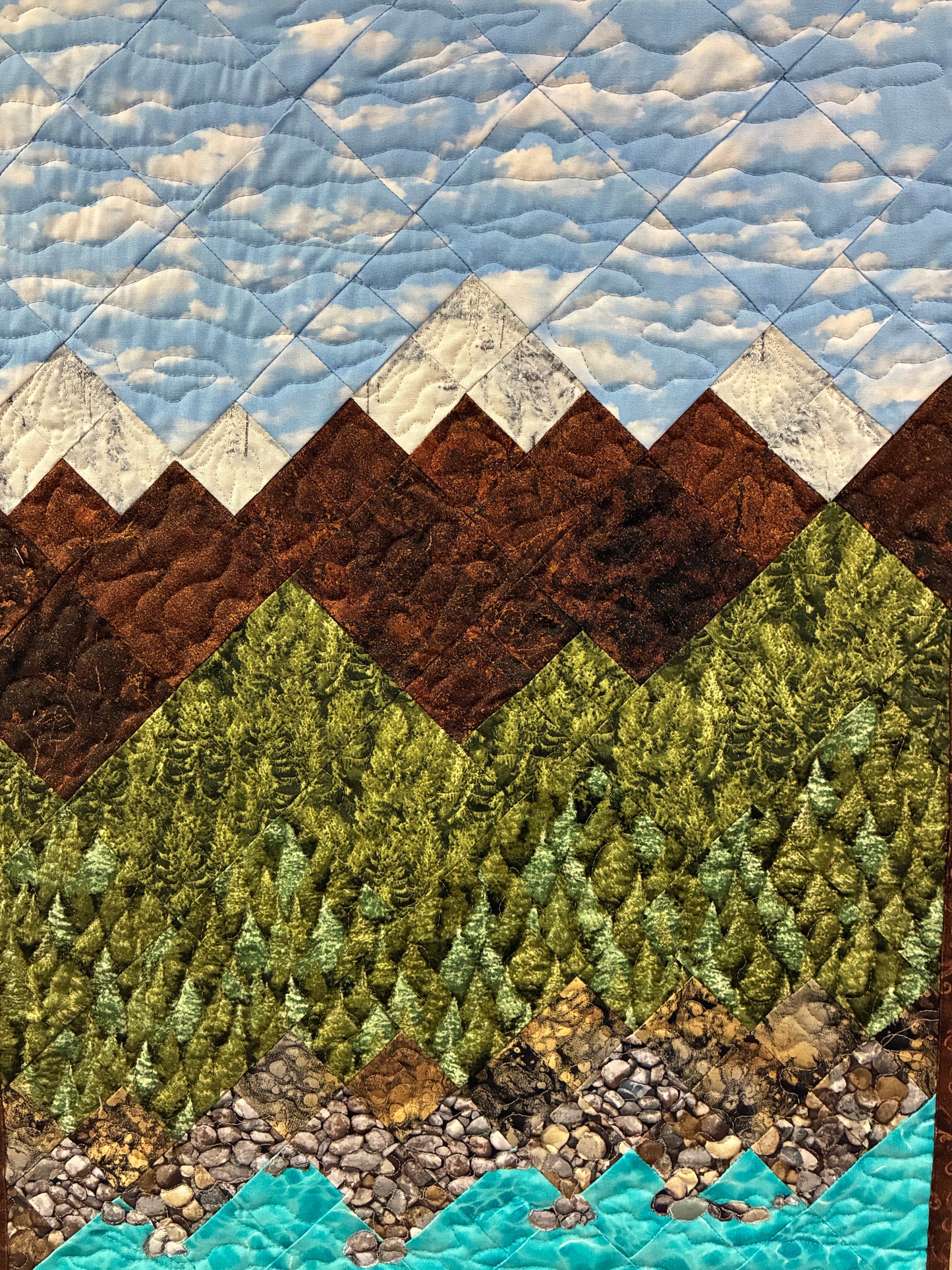 Lake Tahoe Art Quilt Fabric Wall Hanging Tapestry,  Landscape Scenic Mountain 18x40"