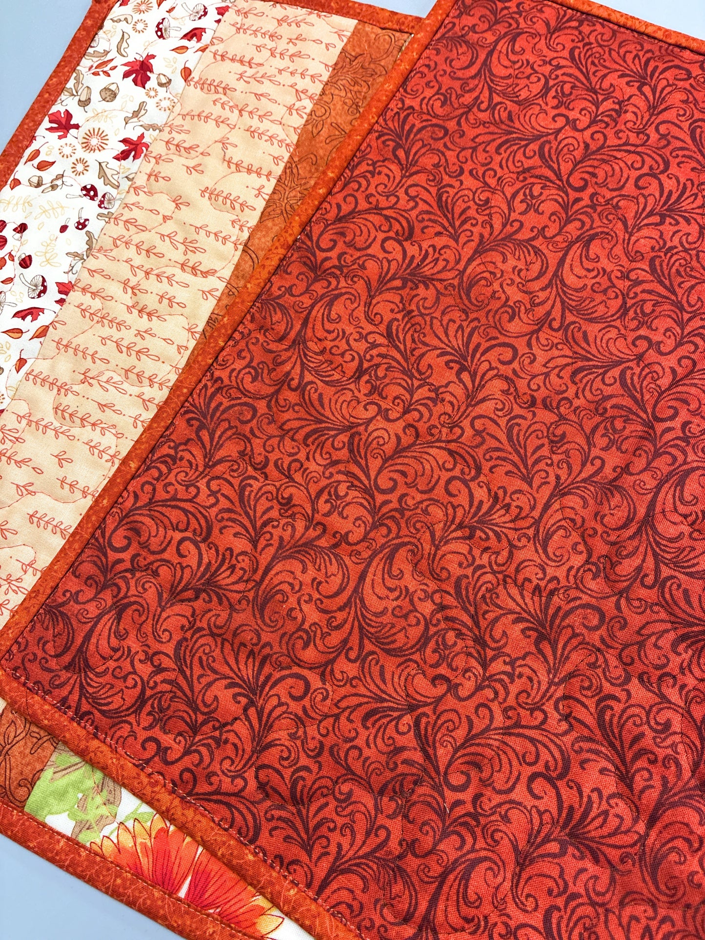 Fall Leaves Sunflowers Mushrooms Quilted Dining or Coffee Table Runner Handmade