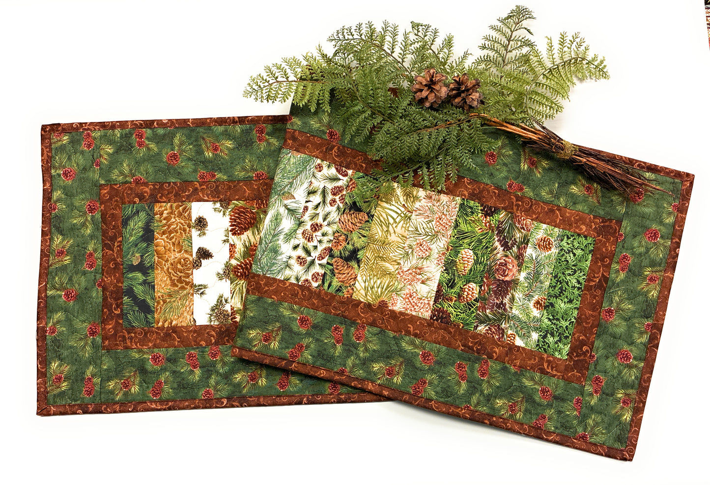Pine Cones Acorns Rustic Quilted Dining Coffee Table Runner 13x50" Mountain Cabin Woods