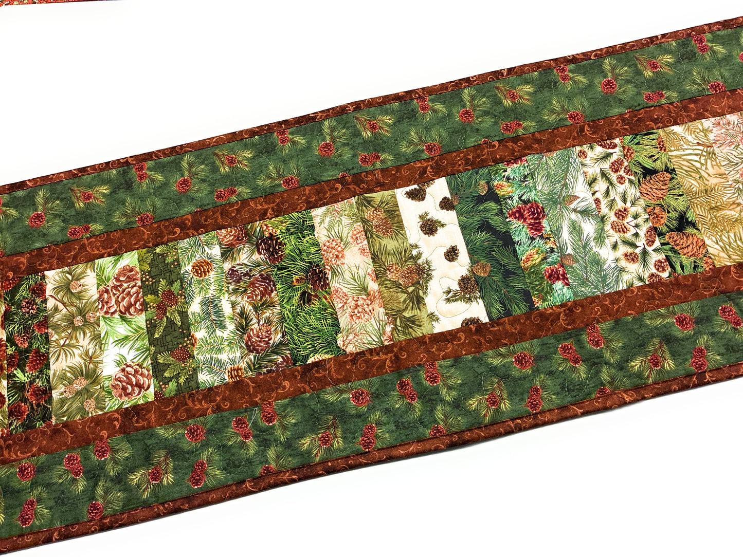 Pine Cones Acorns Rustic Quilted Dining Coffee Table Runner 13x50" Mountain Cabin Woods