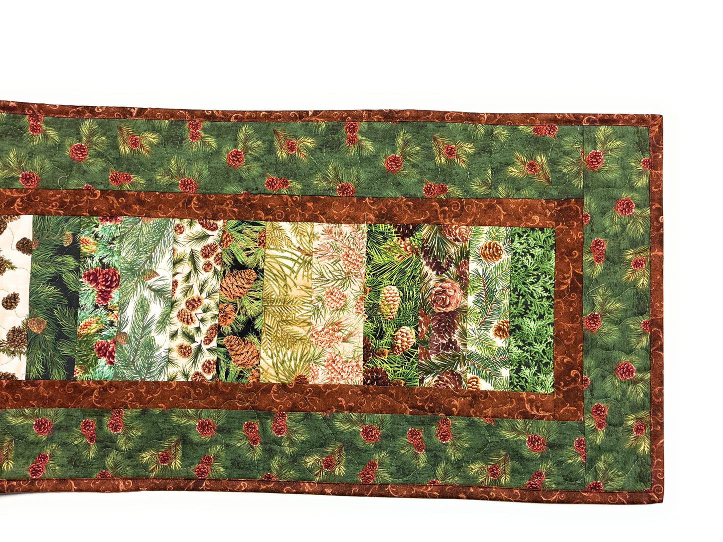 Pine Cones Acorns Rustic Quilted Dining Coffee Table Runner 13x50" Mountain Cabin Woods