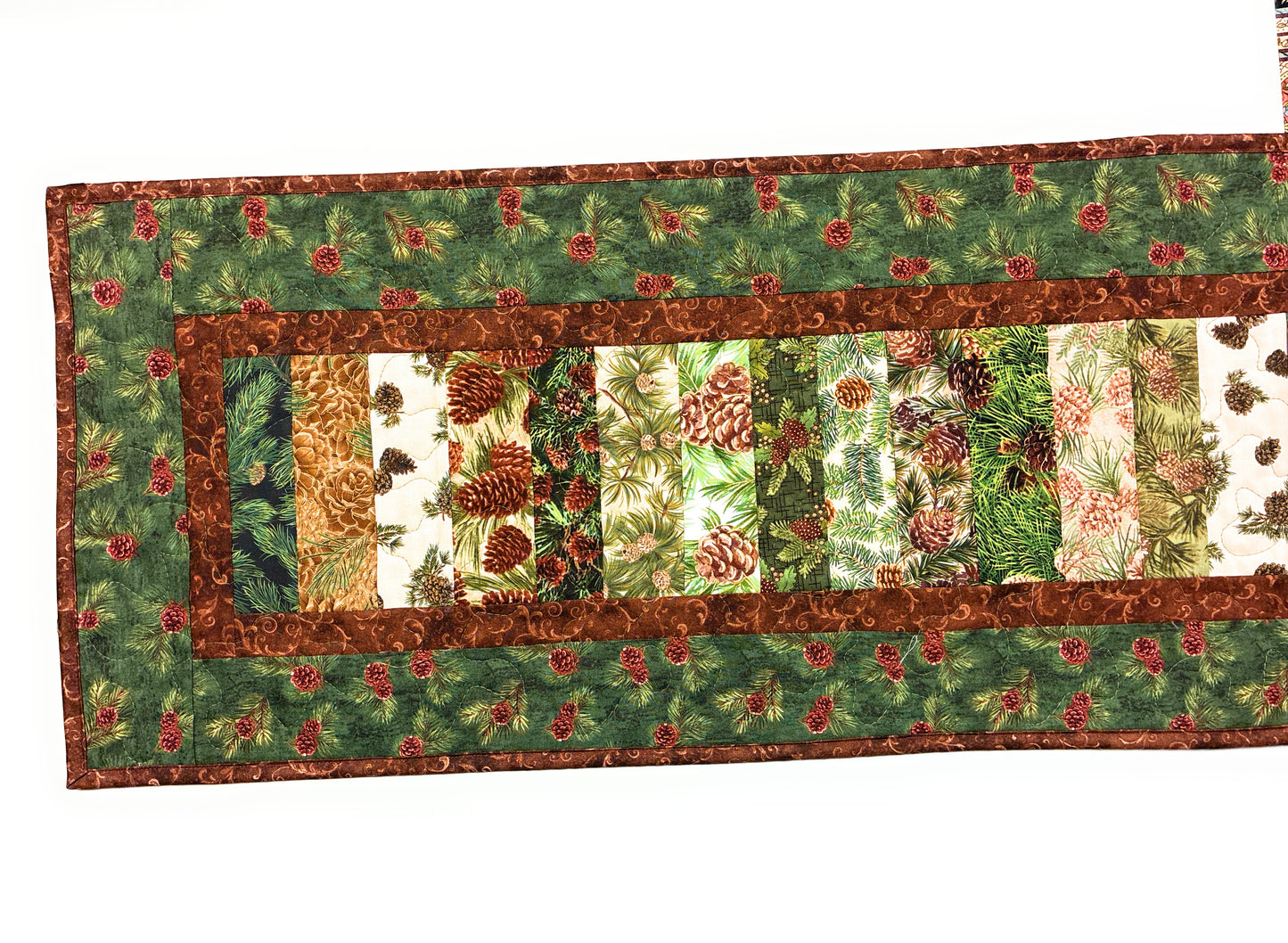 Pine Cones Acorns Rustic Quilted Dining Coffee Table Runner 13x50" Mountain Cabin Woods