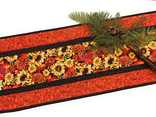 Bright Fall Sunflowers Quilted Dining Table Runner, 13x48" Reversible Christmas Handmade