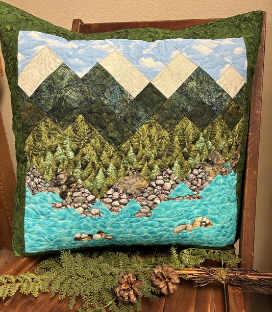 Lake Tahoe Mountain Decorative Pillow, Pine Trees Blue Sky Alpine Landscape Pillow 20x20" Cotton, Cabin Lodge Decor Bedroom Sofa Living Room
